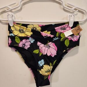 PINK Victoria's Secret Black Floral Bikini Bottom MEDIUM